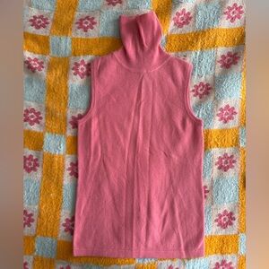 Yansi Fugel 100% Cashmere Pink Sleeveless Turtleneck Sweater Tank Top
